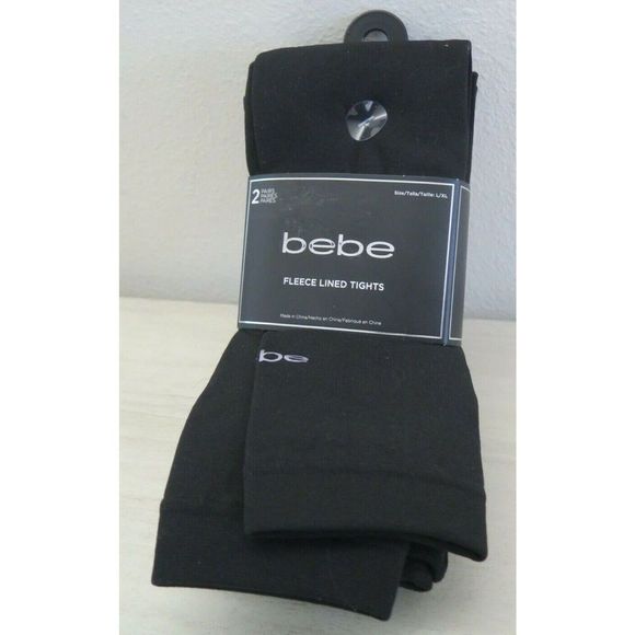 bebe Women's Size L/XL Black Fleece Lined Footless Tights, 2 Pairs - Picture 1 of 8